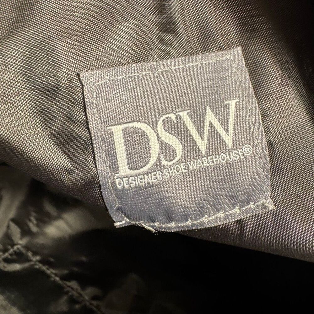 DSW Designer Shoe Warehouse Gray Wool & Black Faux Leather Large Tote Bag | Top - Picture 6 of 6